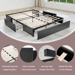 Costway Platform Bed Frame With 3 Storage Drawers Mattress Foundation Grey -Furniture Specialty Store GUEST 35c92468 c692 4268 8966 a7c3ff4f86c4