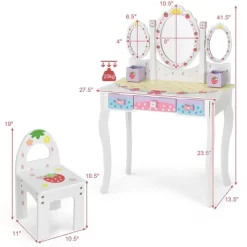 Costway Kids Vanity Princess Makeup Dressing Table Chair Set W/ Tri-fold Mirror White -Furniture Specialty Store GUEST 360653dc daeb 4682 8983 db4a4af80512