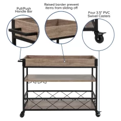 Merrick Lane Rolling Kitchen Serving And Bar Cart With Shelves And Wine Glass Holders In Distressed Light Oak Wood And Black Iron -Furniture Specialty Store GUEST 362e01e5 2a6f 436d 9aab dc5d9589c0ab 1
