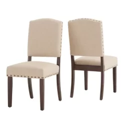 Set Of 2 Iverson Nailhead Trim Brown Finish Linen Side Chairs - Inspire Q -Furniture Specialty Store GUEST 36a5fb37 bf13 4cd8 89ae 786c596da412