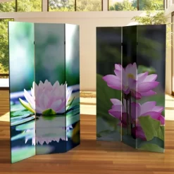 6" Double Sided Lotus Blossom Canvas Room Divider Green - Oriental Furniture -Furniture Specialty Store GUEST 36c6535e 8261 48dd 896c 7bc6b4f3eba9