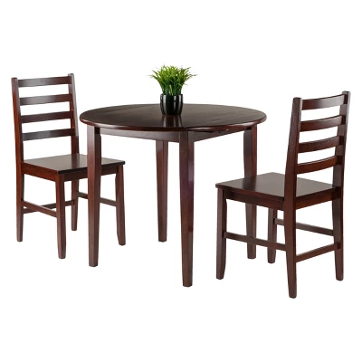 3pc Clayton Drop Leaf Dining Set With 2 Ladderback Chairs Walnut - Winsome 3 3pc Clayton Drop Leaf Dining Set With 2 Ladderback Chairs Walnut - Winsome