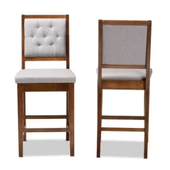 2pc Gideon Fabric Upholstered And Wood Counter Height Barstool Set - Baxton Studio