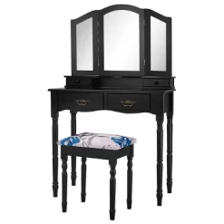 Costway Black Tri Folding Mirror Vanity Makeup Table Stool 4 Drawers 19 Costway Black Tri Folding Mirror Vanity Makeup Table Stool 4 Drawers -Furniture Specialty Store GUEST 39562062 af63 430d 8a0b 6b31958a8f42