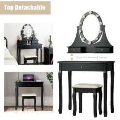 Costway Bedroom Vanity Set Makeup Dressing Table W/3 Drawers 10 LED Bulb Black -Furniture Specialty Store GUEST 397a4c79 fc84 4db7 adf8 65bb34d3cdac
