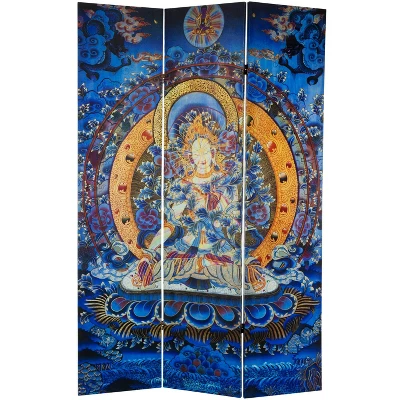 6" Radiant Tara Tibetan Double Sided Canvas Room Divider Blue/Yellow - Oriental Furniture 3 6" Radiant Tara Tibetan Double Sided Canvas Room Divider Blue/Yellow - Oriental Furniture