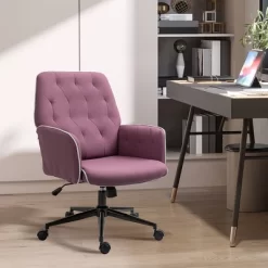 Vinsetto Modern Mid-Back Tufted Velvet Fabric Home Office Desk Chair With Adjustable Height, Swivel Adjustable Task Chair With Padded Armrests, Purple