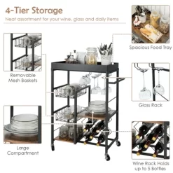 Costway 4-Tier Kitchen Carts Rolling Serving Trolley Wine Rack Removable Tray Basket -Furniture Specialty Store GUEST 3bfa7a65 c7a9 4a55 b76d 8f13c4b0ca57