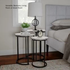 Hastings Home Round End Tables With Faux Marble Top And Black Metal Base Nesting Tables, White, Set Of 3 -Furniture Specialty Store GUEST 3d28c12f 35b6 4eb5 98a3 edbb7f7af854