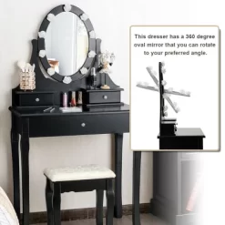 Costway Bedroom Vanity Set Makeup Dressing Table W/3 Drawers 10 LED Bulb Black -Furniture Specialty Store GUEST 3d2f3a7d c595 45e2 9759 7b5cbf602f7d