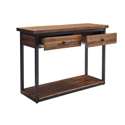 Claremont Rustic Wood Console Table With Two Drawers And Low Shelf Dark Brown - Alaterre Furniture 4 Claremont Rustic Wood Console Table With Two Drawers And Low Shelf Dark Brown - Alaterre Furniture - Image 2