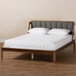 Helsa Mid-Century Modern Platform Bed Walnut/Brown/Gray - Baxton Studio -Furniture Specialty Store GUEST 3ec33bfa fcc3 40b7 849a 2615dcabb91e