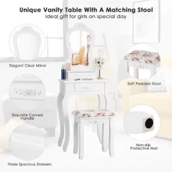 Tangkula Vanity Mirror Makeup Dressing Table Set W/ Stool Drawer Wood Desk -Furniture Specialty Store GUEST 3f50ab98 93d5 45a8 a4f0 6e4cd9ab8176