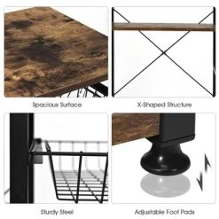 Costway Industrial Kitchen Baker's Rack Microwave Stand Utility Storage Shelf W/ 6 Hooks Steel Black -Furniture Specialty Store GUEST 402e62ef 6fd3 488b b918 01a474c65e2b