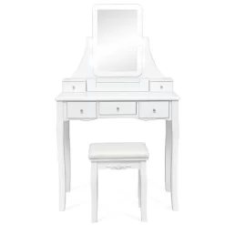 Tangkula LED Vanity Table Makeup Dresser Desk W/Drawers &Cushioned Stool Black/Brown/White -Furniture Specialty Store GUEST 41016d66 57ab 40f6 95f4 397578237f90