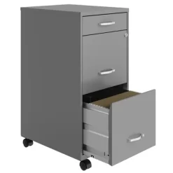 Space Solutions 18 Inch Wide Metal Mobile Organizer File Cabinet For Office Supplies & Hanging File Folders W/ Pencil Drawer & 3 File Drawers, Silver -Furniture Specialty Store GUEST 42fd7402 3713 401d b092 38e512558d69