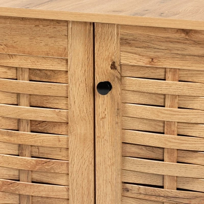 Winda Wood 3 Door Shoe Cabinet Oak Brown/Black - Baxton Studio 6 Winda Wood 3 Door Shoe Cabinet Oak Brown/Black - Baxton Studio - Image 4