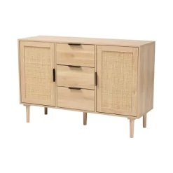 Harrison Wood And Rattan 3 Drawer Sideboard Dining Cabinet Natural Brown/Black - Baxton Studio