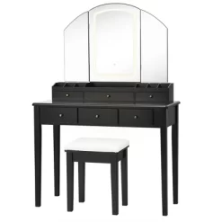 Costway Vanity Table Stool Set Large Tri-folding Lighted Mirror 6 Drawer Dresser WhiteBlack -Furniture Specialty Store GUEST 43680495 703d 4a6f 9cf9 2cda55196efa