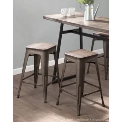 Set Of 2 Oregon Industrial Stackable Counter Height Barstool With Frame Antique Wood - Lumisource -Furniture Specialty Store GUEST 4474219c c521 4588 9bbd d5ecf9859dc6