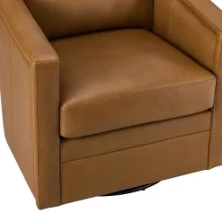 Eulalia 28.74''Wooden Upholstery Wide Genuine Leather Swivel Chair With Swivel Metal Base And Squared Arms | ARTFUL LIVING DESIGN -Furniture Specialty Store GUEST 4488b72e 4be2 4690 9019 78a0c1181092