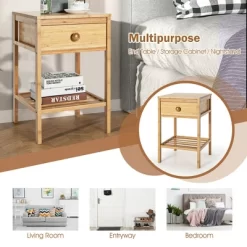 Costway Bamboo Nightstand Natural Side End Table W/Drawer For Living Room Bedroom -Furniture Specialty Store GUEST 459309ae b68c 4ce8 ae77 5ef58d7798d6