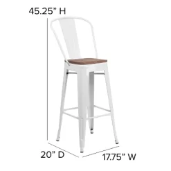 Emma And Oliver 30"H Metal Dining Barstool With Back And Square Wood Seat -Furniture Specialty Store GUEST 459b1de1 1f70 412a 9f20 97ac444f0934