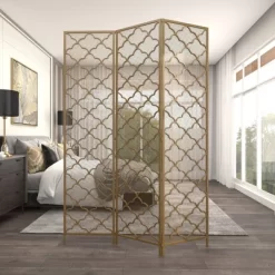 Modern Metal Filigree Room Divider Screen Gold - Olivia & May -Furniture Specialty Store GUEST 47027a9f 8e80 4847 9e23 1ccc62c23ce6