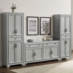 3pc Tara Sideboard And Pantry Set Distressed Gray - Crosley