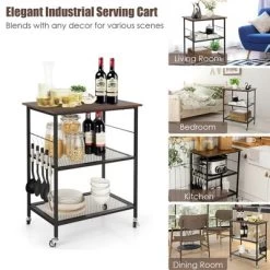 Costway 3-Tier Kitchen Serving Cart Utility Standing Microwave Rack W/ Hooks -Furniture Specialty Store GUEST 47f9edd6 1a5d 440a 957a 4e462241352c