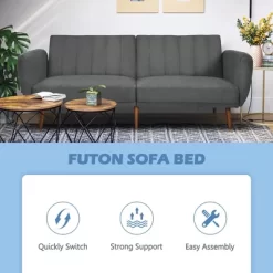 Costway Convertible Futon Sofa Bed Adjustable Couch Sleeper W/ Wood Legs NavyGreyYellow -Furniture Specialty Store GUEST 48088581 845c 4cd4 bb96 ff5e9dd30d2c