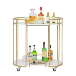 Pavillion 2 Tier Oval Bar Serving Cart Shelves With Glass Mirror Gold - Studio Designs -Furniture Specialty Store GUEST 4a1197b3 0bc2 4899 bd47 bcba110a66d6
