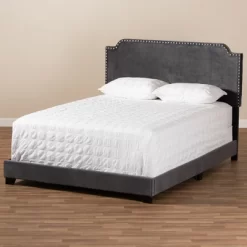 Darcy Velvet Upholstered Bed - Baxton Studio -Furniture Specialty Store GUEST 4a50c9a7 1e2d 47a4 ab69 8e8ff4548c8a