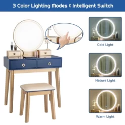 Tangkula Vanity Table Set 3 Color LED Light Touch Screen Mirror W/ Stool Black/Navy -Furniture Specialty Store GUEST 4ab4f4b6 0729 43ba 8b3d 0265d4c3bfc5