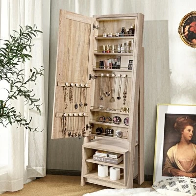 Costway Jewelry Cabinet Large Full Length Armoire 2-in-1 Stand Mirror Organizer 4 Costway Jewelry Cabinet Large Full Length Armoire 2-in-1 Stand Mirror Organizer - Image 2