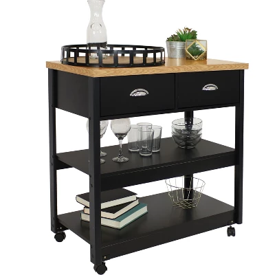 Sunnydaze Decor Sunnydaze MDF Indoor Farmhouse Style Kitchen Island Cart With Drawers And Shelves - 34.25" H - Black 4 Sunnydaze Decor Sunnydaze MDF Indoor Farmhouse Style Kitchen Island Cart With Drawers And Shelves - 34.25" H - Black - Image 2