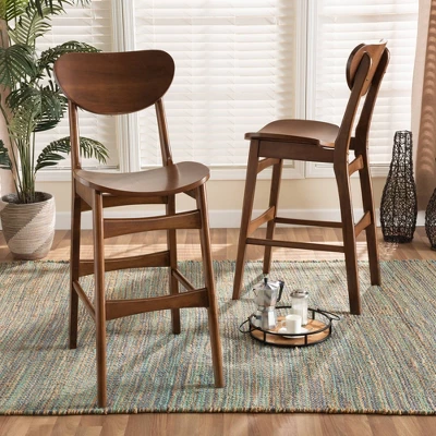 2pc Katya Wood Barstool Set - Baxton Studio 7 2pc Katya Wood Barstool Set - Baxton Studio - Image 5