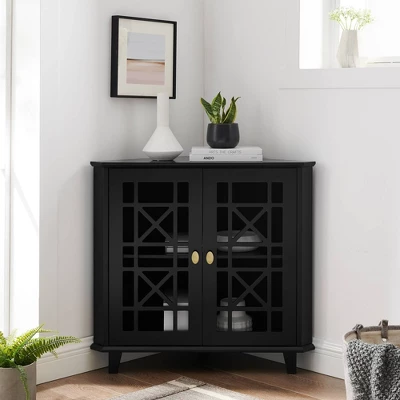 2 Door Corner Accent Cabinet With Fretwork Doors - Saracina Home 3 2 Door Corner Accent Cabinet With Fretwork Doors - Saracina Home