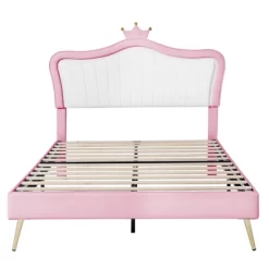 Queen/Full Size Upholstered Platform Bed Frame With LED Lights, Princess Bed With Crown Headboard-ModernLuxe -Furniture Specialty Store GUEST 4d5a91f7 7d32 4459 a888 700855e00bca