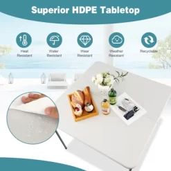 Tangkula Folding Camping Table Portable Picnic Table With All-Weather HDPE Tabletop Metal Frame & Carry Straps White/Gray -Furniture Specialty Store GUEST 4f7c8333 aba3 4874 8499 2e55d656c1ed
