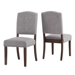 Set Of 2 Iverson Nailhead Trim Brown Finish Linen Side Chairs - Inspire Q -Furniture Specialty Store GUEST 5140caf0 3da4 4efd bfb8 3150be22f1cb