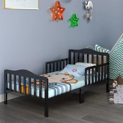 Costway Kids Toddler Wood Bed Bedroom Furniture W/ Guardrails Black/Brown/Grey/White 4 Costway Kids Toddler Wood Bed Bedroom Furniture W/ Guardrails Black/Brown/Grey/White - Image 2