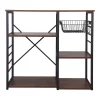 Wood And Metal Bakers Rack With 4 Shelves And Wire Basket Brown/Black - Benzara -Furniture Specialty Store GUEST 525291d8 e66c 4508 a005 1702474d8aa4