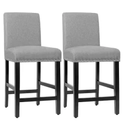 Costway Set Of 2 25'' Kitchen Breakfast Chairs Nailhead Bar Stools BeigeGray -Furniture Specialty Store GUEST 53814cad d93d 410f 971e 2cf07d8186d5