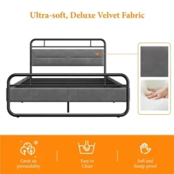 Yaheetech Metal Platform Bed Frame With Velvet Upholstered Headboard 14 Yaheetech Metal Platform Bed Frame With Velvet Upholstered Headboard -Furniture Specialty Store GUEST 53e0e481 1a52 439f 88c6 6d5d29c64565