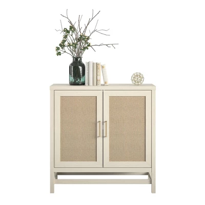 Latta 2 Door Storage Cabinet Ivory Oak/Faux Rattan - Room & Joy 5 Latta 2 Door Storage Cabinet Ivory Oak/Faux Rattan - Room & Joy - Image 3