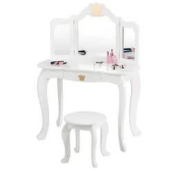Costway Kids Makeup Dressing Table Chair Set Princess Vanity & Tri-folding Mirror -Furniture Specialty Store GUEST 549428e0 8d87 4399 9f0b 13662cc26a54