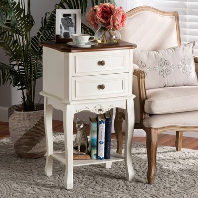 2 Drawer Darla Wood Nightstand White/Cherry Brown - Baxton Studio 7 2 Drawer Darla Wood Nightstand White/Cherry Brown - Baxton Studio - Image 5