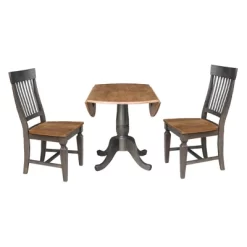3pc 42" Round Dual Drop Leaf Dining Table With 2 Slat Back Chairs Hickory/Washed Coal - International Concepts -Furniture Specialty Store GUEST 55ef4e63 8d0a 41a8 9f66 10b765fbc2ac