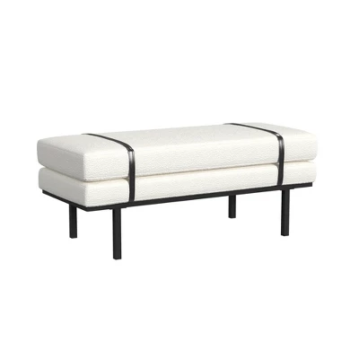 Upholstered Bench With Metal Base Cream Boucle - HomePop 3 Upholstered Bench With Metal Base Cream Boucle - HomePop